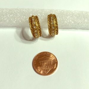 Vintage textured gold hoop earrings rhinestones